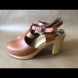 Swedish Hasbeens T-strap High Heel Clog